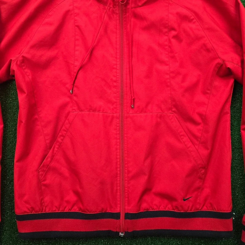 Nike Jacket Youth XL Mens Small Red Y2K Full Zip Hooded Athletic Training Casual